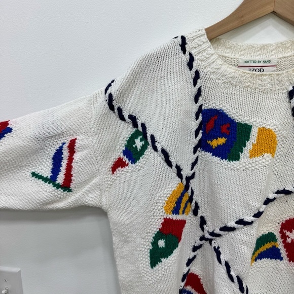 Vintage Izod Nautical Regatta crewneck sweater ropes & flags Sz Medium - Picture 6 of 10